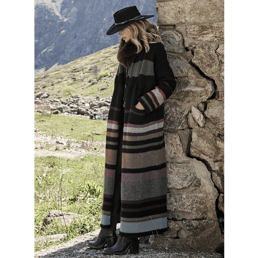 Missoni High Neck Striped Long Mohair Wool Sweater Poncho Duster Cardigan